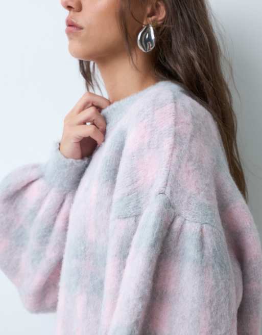 ASOS DESIGN langærmet striktrøje med tartan-ternet print i blå, 4 af 5