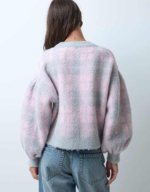 ASOS DESIGN langærmet striktrøje med tartan-ternet print i blå, 5 af 5