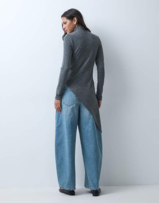 ASOS DESIGN langærmet supersoft asymmetrisk top i grå, 4 af 4