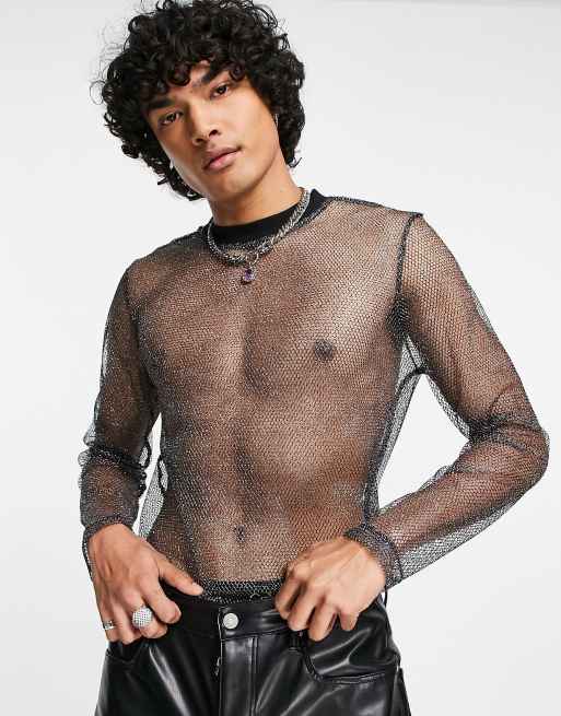 ASOS DESIGN - Langærmet T-shirt i glitrende mesh 