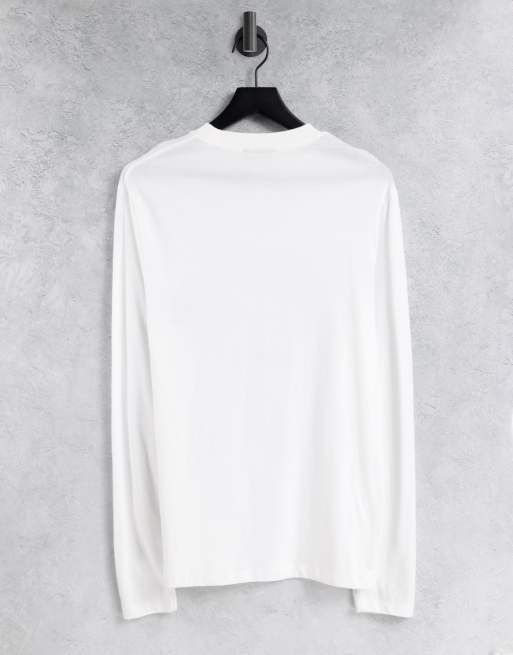 ASOS DESIGN - Langærmet T-shirt i hvid bomuld med tegnet print af bjergtinder - WHITE, 3 af 4