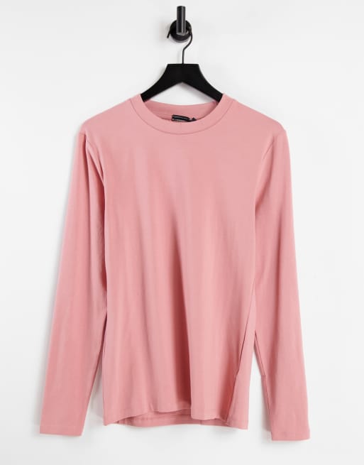 ASOS DESIGN - Langærmet t-shirt i vasket lyserød i muscle fit