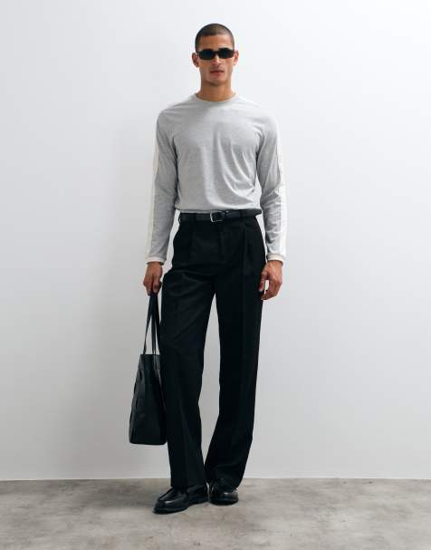 ASOS DESIGN langærmet T-shirt med cut-and-sew-detalje i gråmeleret - view 1