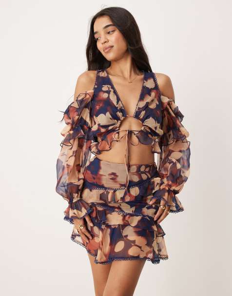 ASOS DESIGN - Langærmet top med flæsedetaljer og blomstermønster - Del af sæt - view 1