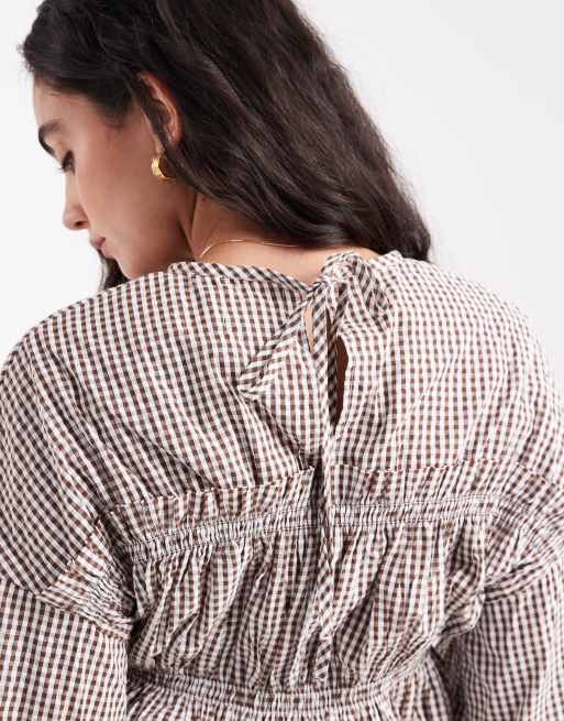 ASOS DESIGN - Langærmet top med smocksyninger og gingham-tern, 3 af 4