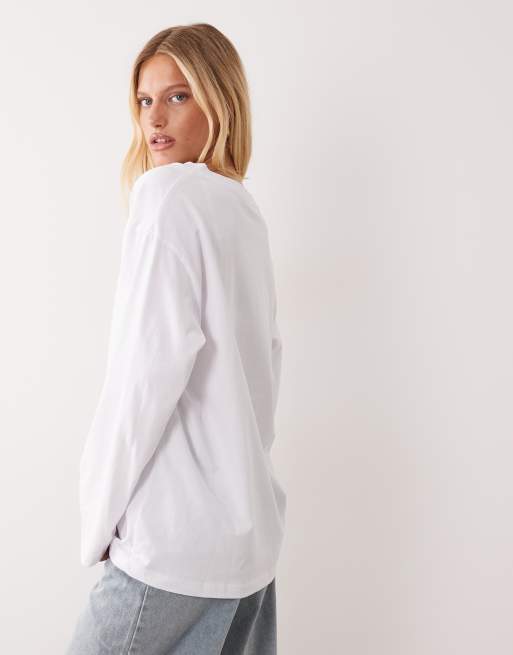 ASOS DESIGN langærmet top med v-hals i hvid, 4 af 4