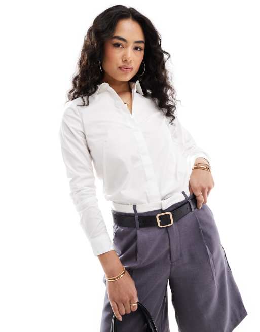 ASOS DESIGN - Langærmet tætsiddende hvid skjorte