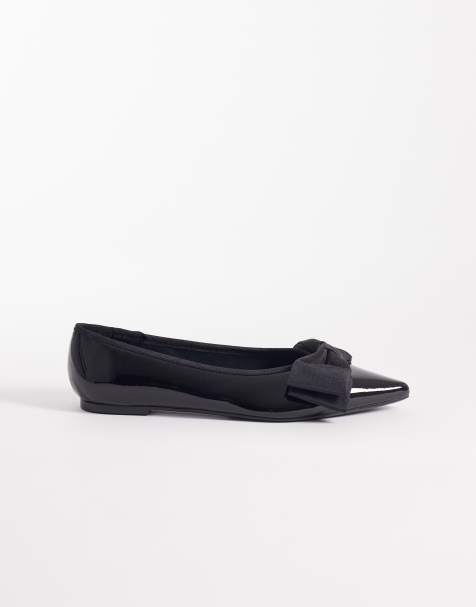 ASOS DESIGN – Langston – Czarne balerinki z noskami w szpic z kokardką - view 1