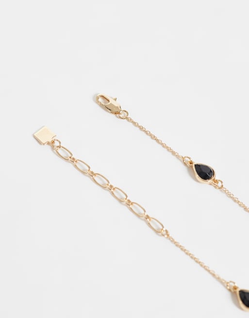 ASOS DESIGN långt lariat-halsband med detaljer med flera stenar i guldfärg, 4 av 4