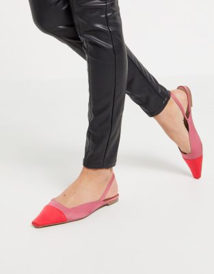 ASOS DESIGN - Language - Flache Ballerinas mit Fersenriemen in Rosa und Rot-Bunt