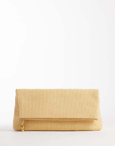 ASOS DESIGN - Langwerpige clutch van stro met bolvormige hardware in naturel - view 1