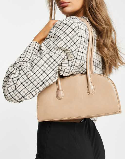 ASOS DESIGN - Langwerpige schoudertas met lange schouderband in beige