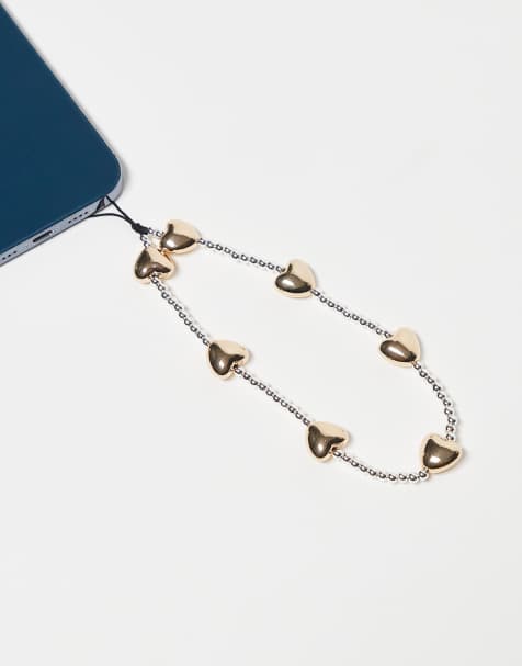 ASOS DESIGN - Lanière pour téléphone ornée de perles fantaisie et breloques cœur dorées - view 1