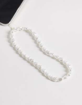 ASOS DESIGN - Lanière pour téléphone ornée de perles fantaisie-Blanc