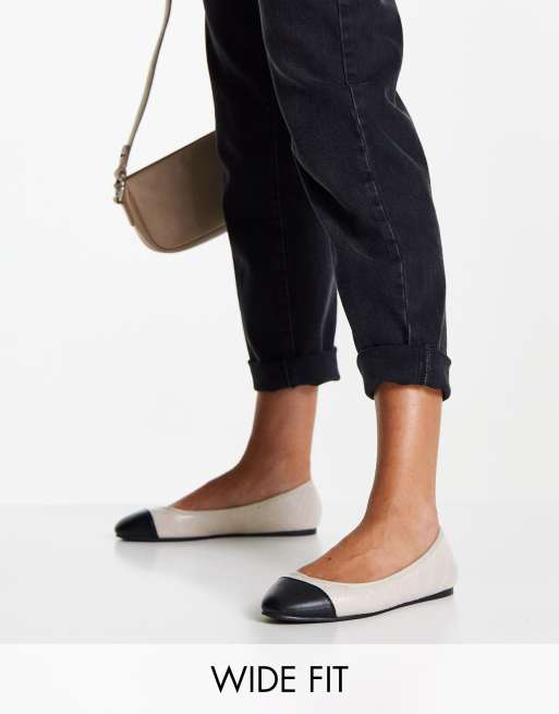 ASOS DESIGN - Lantern - Ballerines matelassées pointure large - Beige/noir
