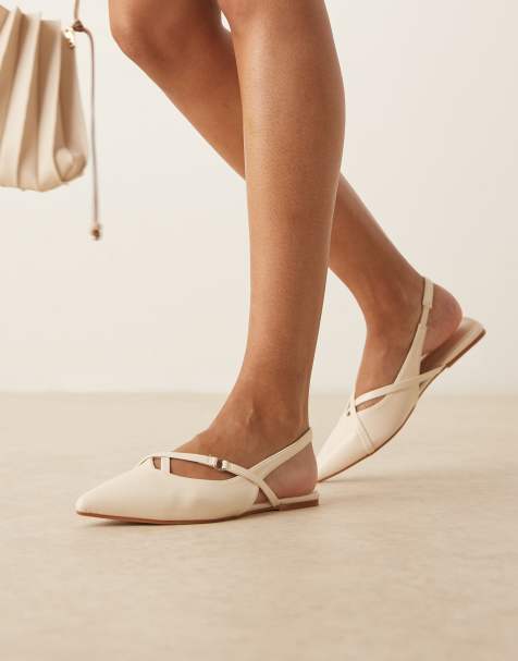 ASOS DESIGN Lantern pointed strappy flat slingbacks in off white - view 1