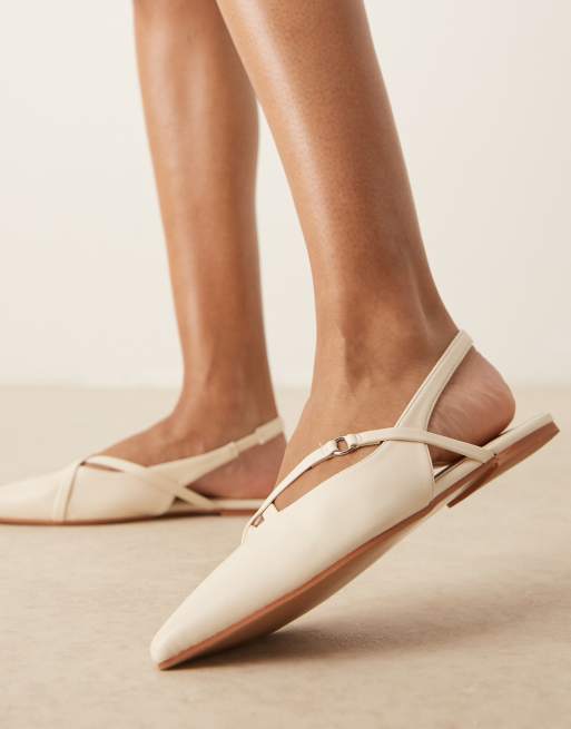 ASOS DESIGN Lantern pointed strappy flat slingbacks in off-white