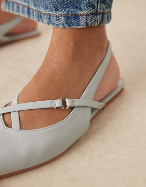 ASOS DESIGN Lantern pointed toe strappy flat slingbacks in pale blue