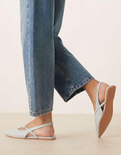 ASOS DESIGN - Lantern - Puntige platte slingback schoenen in gebroken lichtblauw, 2 van 4
