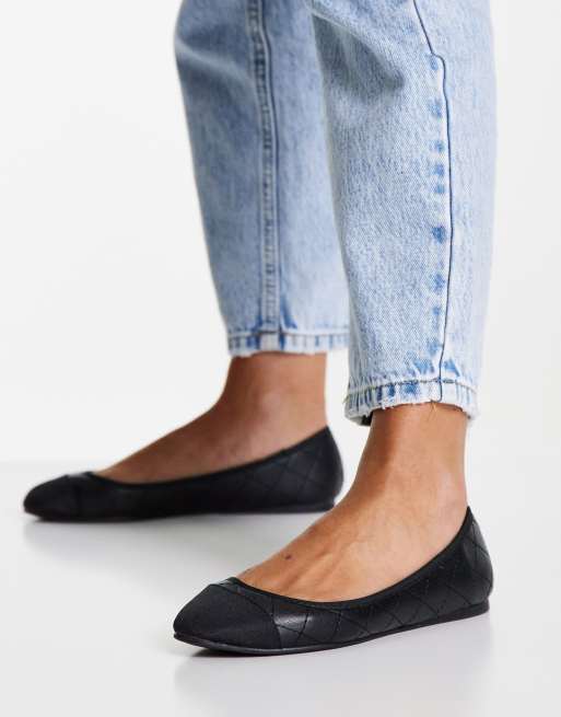 ASOS DESIGN Lantern quilted ballet flats in black