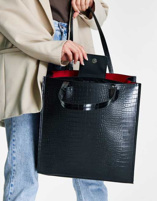 ASOS DESIGN mini croc tote bag with top handle and detachable