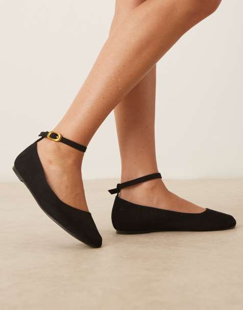 ASOS DESIGN Lara round toe ballets in black suedette - view 1