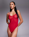 [ASOS DESIGN] ASOS DESIGN Lara spot mesh & lace soft body in red 6 RED
