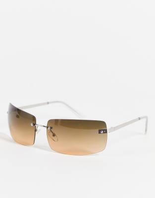 ASOS DESIGN rimless mid square sunglasses with temple detail in brown