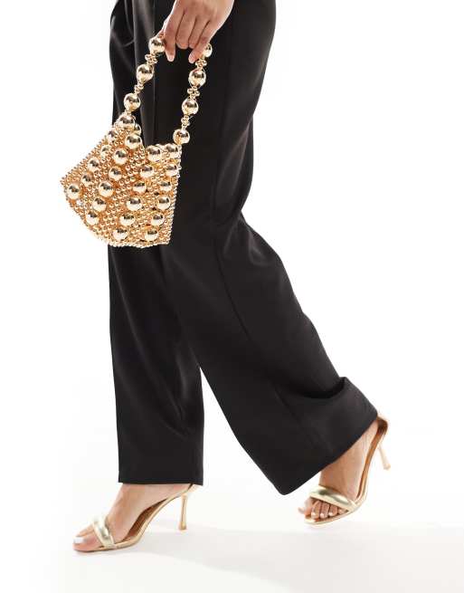 ASOS DESIGN large beaded top handle purse in gold