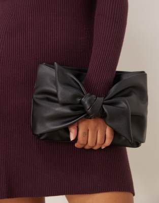 Asos Design Large Bow Front Clutch Bag In Black