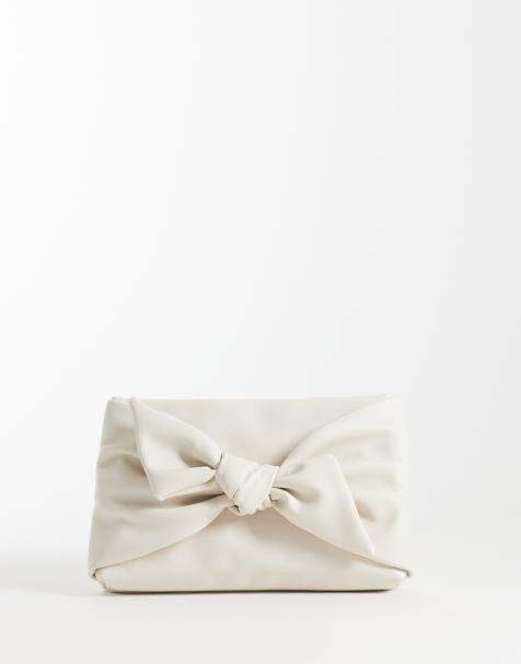 ASOS DESIGN large bow front clutch bag in light stone - view 1