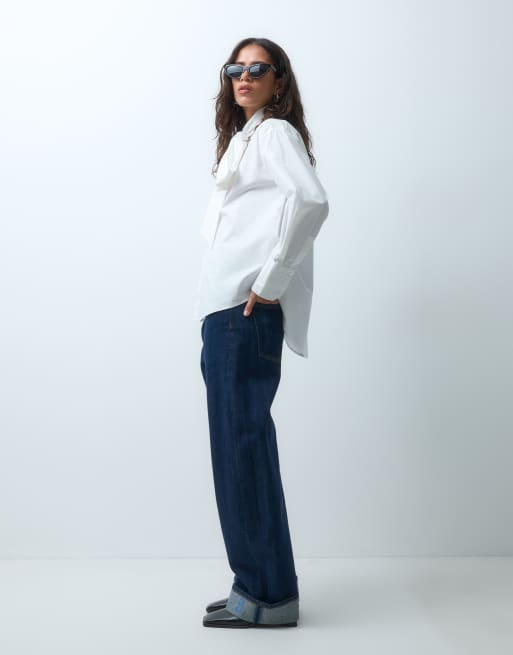 ASOS DESIGN large bow tie neck shirt in white, 2 of 5