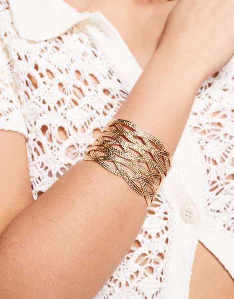 ASOS DESIGN - Large bracelet jonc à détail jour échelle - Doré - view 1