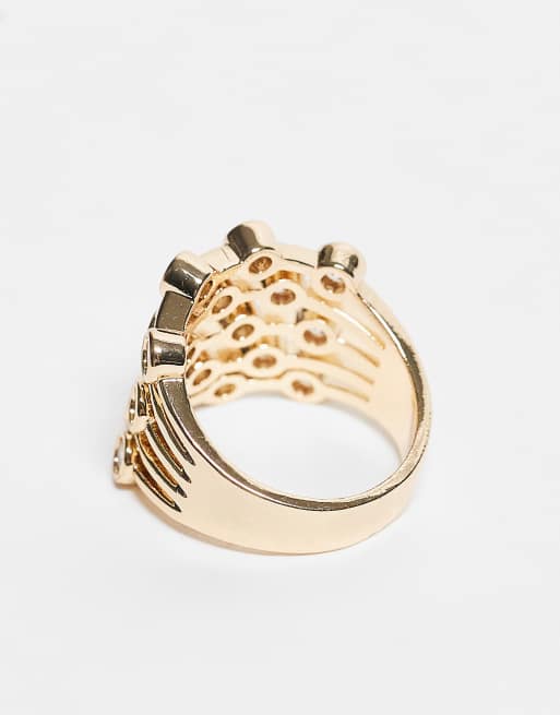 ASOS DESIGN large caged ring with cubic zirconia stone set in gold tone, 3 of 3