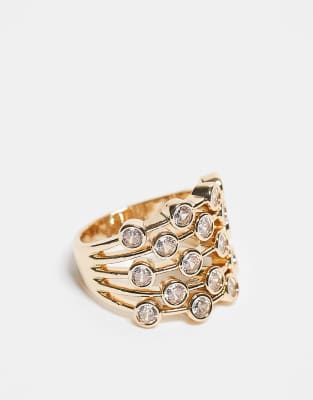 Asos Design Large Caged Ring With Cubic Zirconia Stones In Gold
