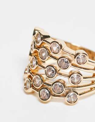 Asos Design Large Caged Ring With Cubic Zirconia Stones In Gold