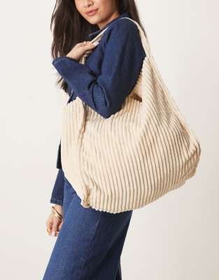 ASOS DESIGN large cord tote bag in cream