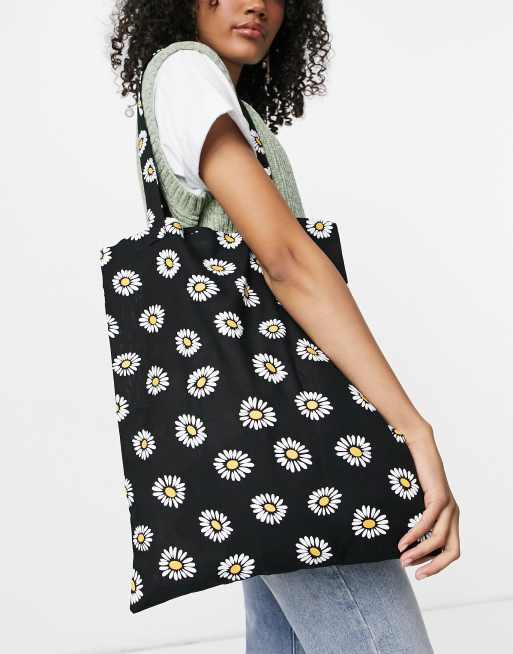 ASOS DESIGN large cotton shopper bag in 90s daisy print