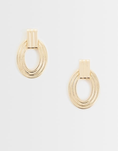 ASOS DESIGN large door-knocker earrings in gold tone - view 1