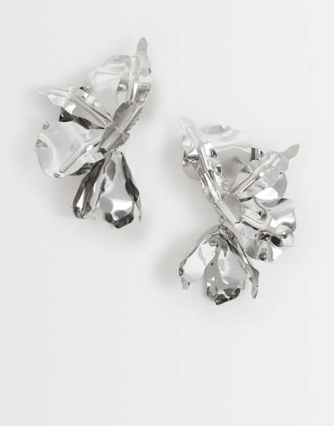 ASOS DESIGN large floral half flowers in silver tone - view 1