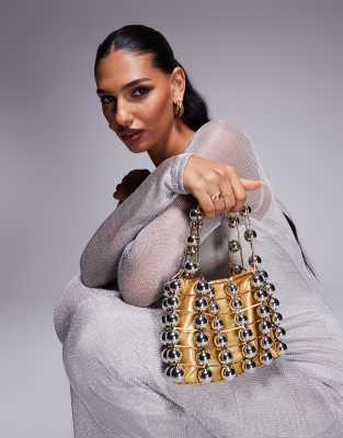 large grab ball bag in mixed metals-Gold