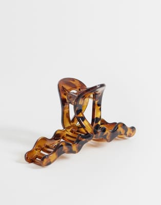 Asos Design Large Hair Claw With Wiggle Design In Brown