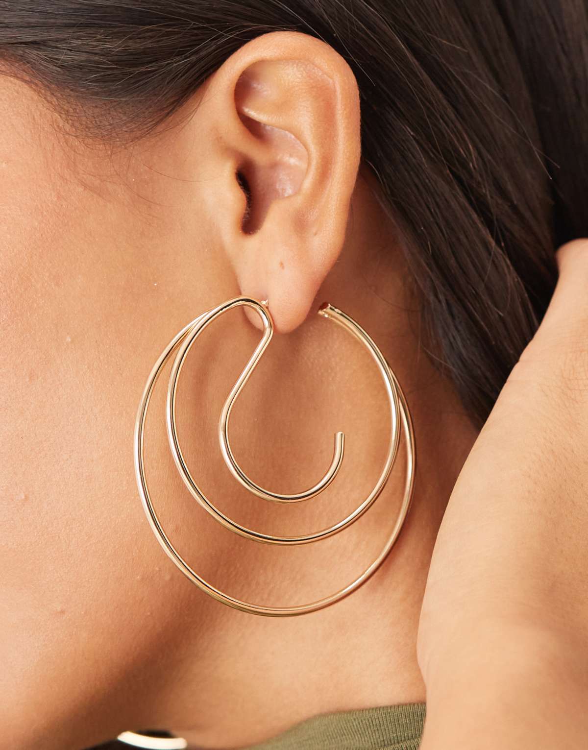 ASOS DESIGN large hoop earrings with multi layer design in gold tone