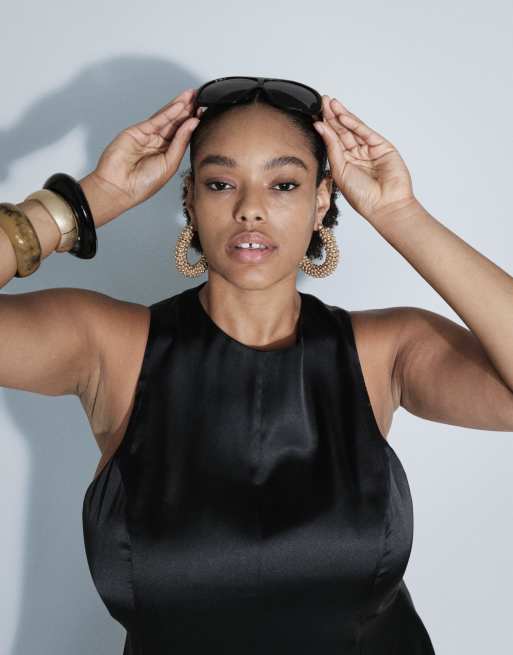ASOS DESIGN large hoops with ball design in brushed gold tone, 2 of 5
