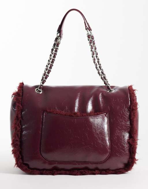 ASOS DESIGN large patent and fur mix shoulder bag, 2 of 4