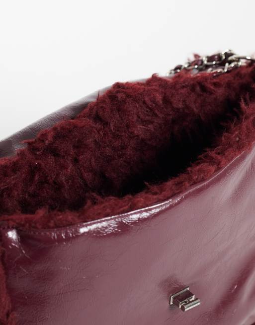 ASOS DESIGN large patent and fur mix shoulder bag, 3 of 4