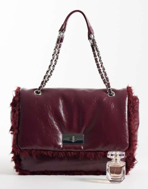 ASOS DESIGN large patent and fur mix shoulder bag, 4 of 4