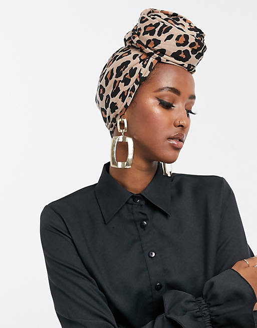 ASOS DESIGN large plain headscarf in leopard print