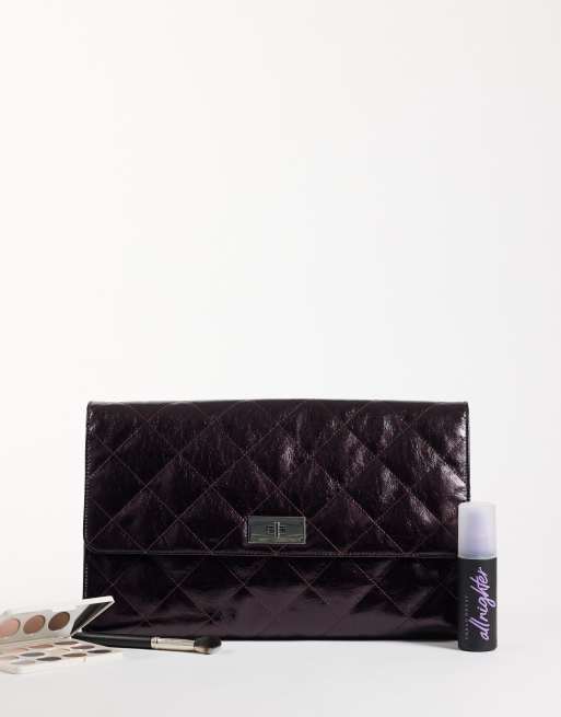 ASOS DESIGN large quilted clutch bag in burgundy, 2 of 4