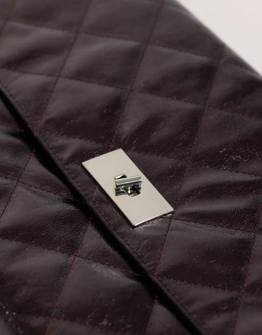 ASOS DESIGN large quilted clutch bag in burgundy, 3 of 4